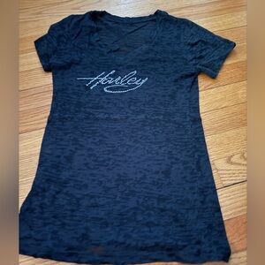 Harley-Davidson Women’s Black & Gray V-Neck Short Sleeve Tee Rhinestone  Size M